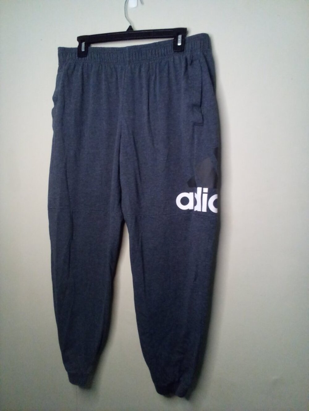 Adidas Jogger Pants Men XL Spellout Logo Elastic Gray - Picture 2 of 14